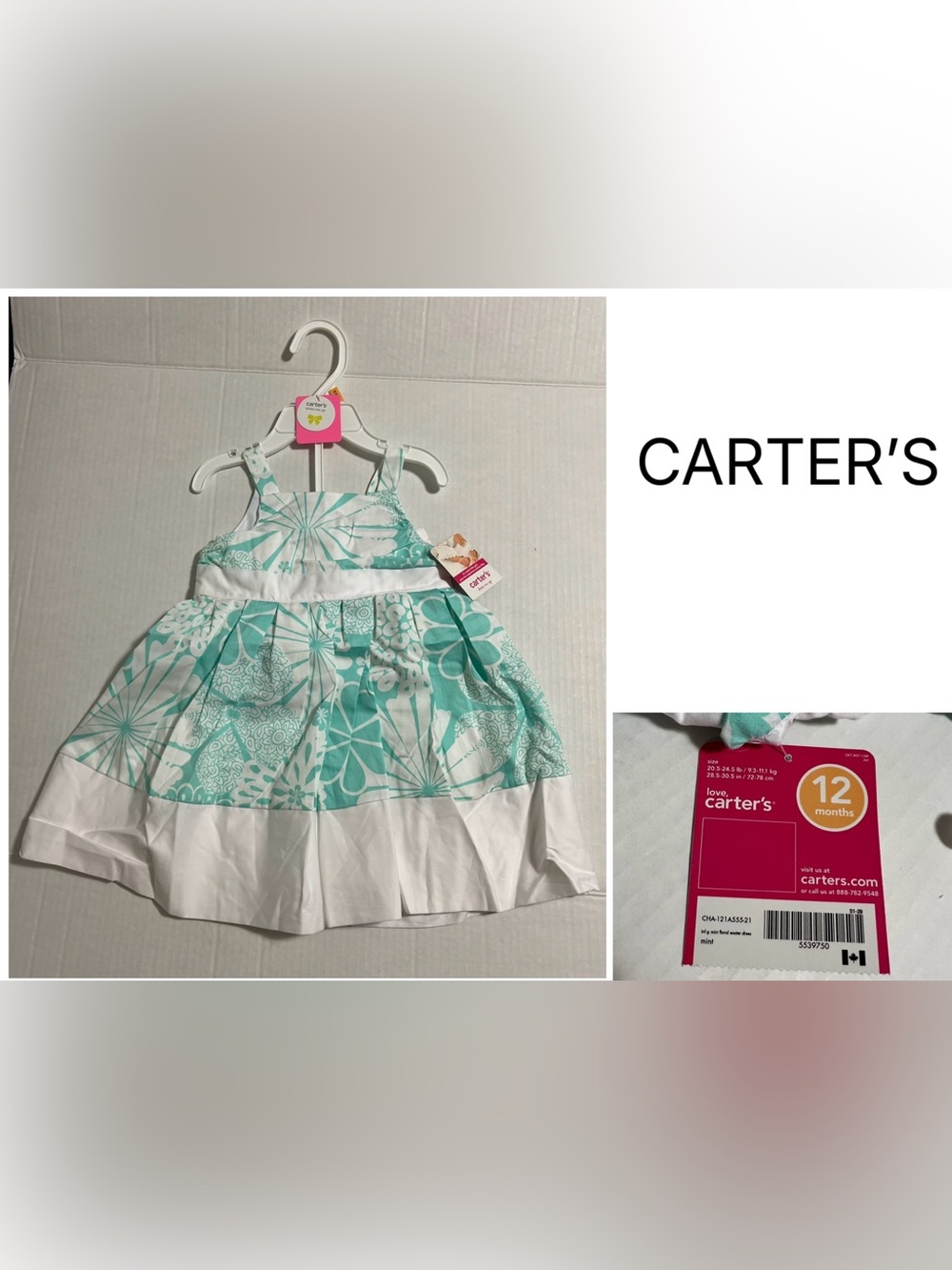 🆕CARTER’S - 12M - NWT - INFANT GIRLS TEAL BLUE FLORAL DRESS